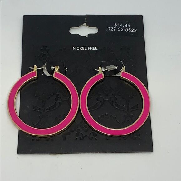 Pink Hoop Earrings Nickel Free Pierced - Picture 1 of 2